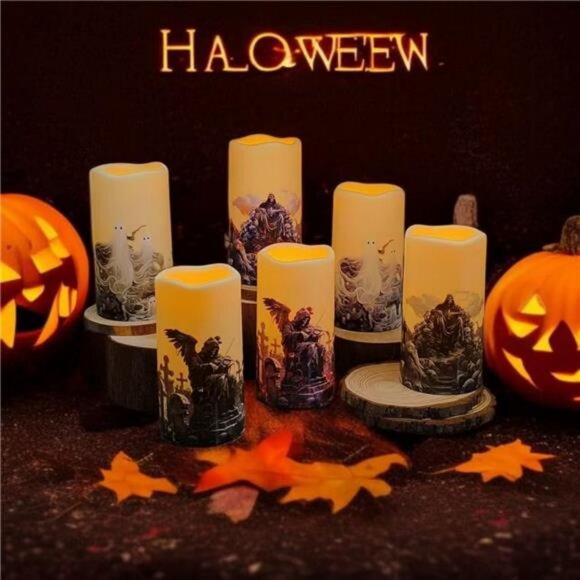 Gothic Style Weatherproof Fall Halloween Decorations LED Flameless Candles - Picture 2 of 8